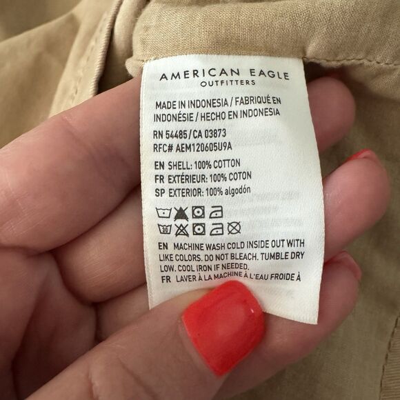 American Eagle Twill Long Trench Coat Women’s Large Belted Beige Jacket Preppy - Picture 12 of 16